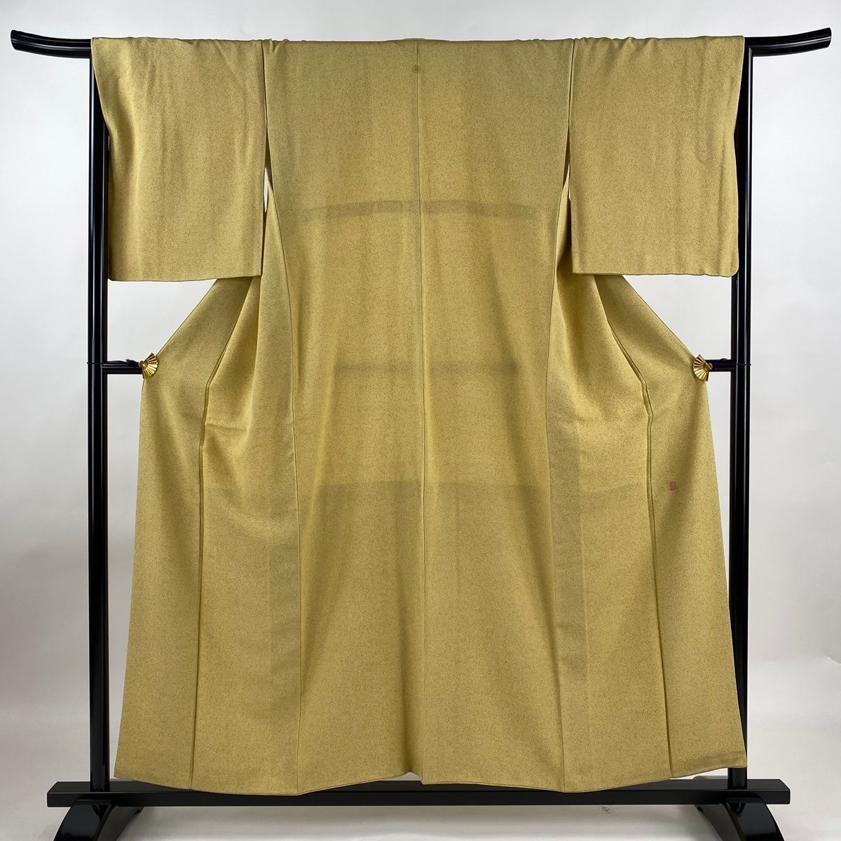 小紋 身丈154.5cm 裄丈66.5cm M 袷 西川健一 落款 幾何学模様 ベージュ 正絹 名品 一つ紋
