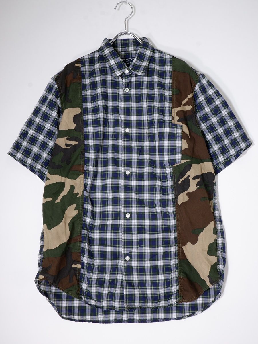 COMME des GARCONS HOMMEコムデギャルソンオム 2020SS 迷彩切替チェック パッカリングコットン半袖シャツ M MSHA78275