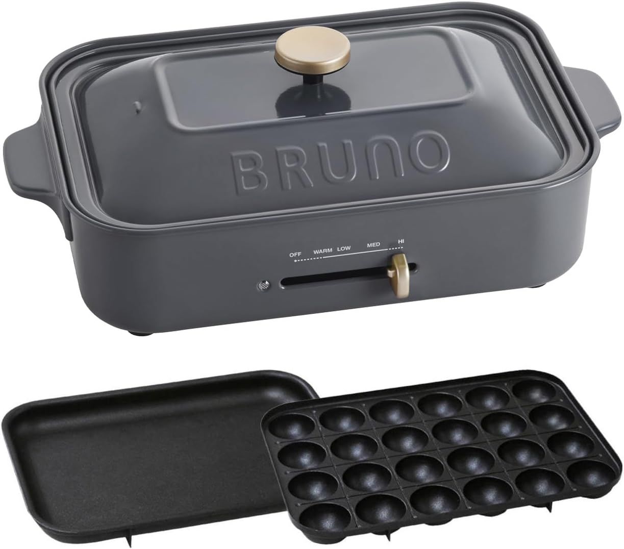 BRUNO ブルーノ コンパクトホットプレート 本体 プレート2種 たこ焼き 平面 チャコール おしゃれ かわいい これ1台 蓋 ふた付き 1200w 温度調節 洗いやすい 1人 2人 3人用 小型 小さいサイズ 少人数用 ひとり暮らしにも