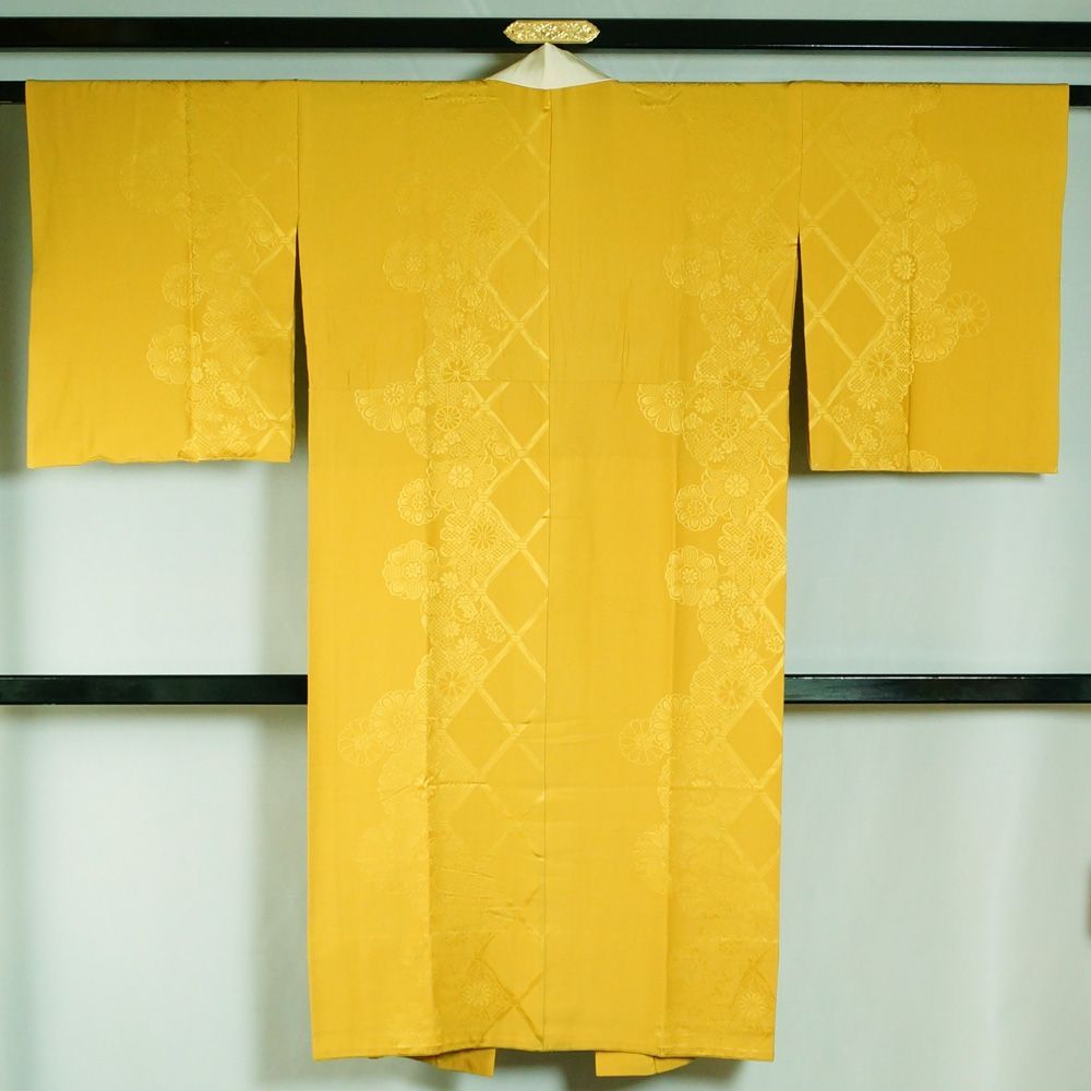 長襦袢 菊垣模様 トパーズ色系 単衣仕立てで袖は無双（袷） M