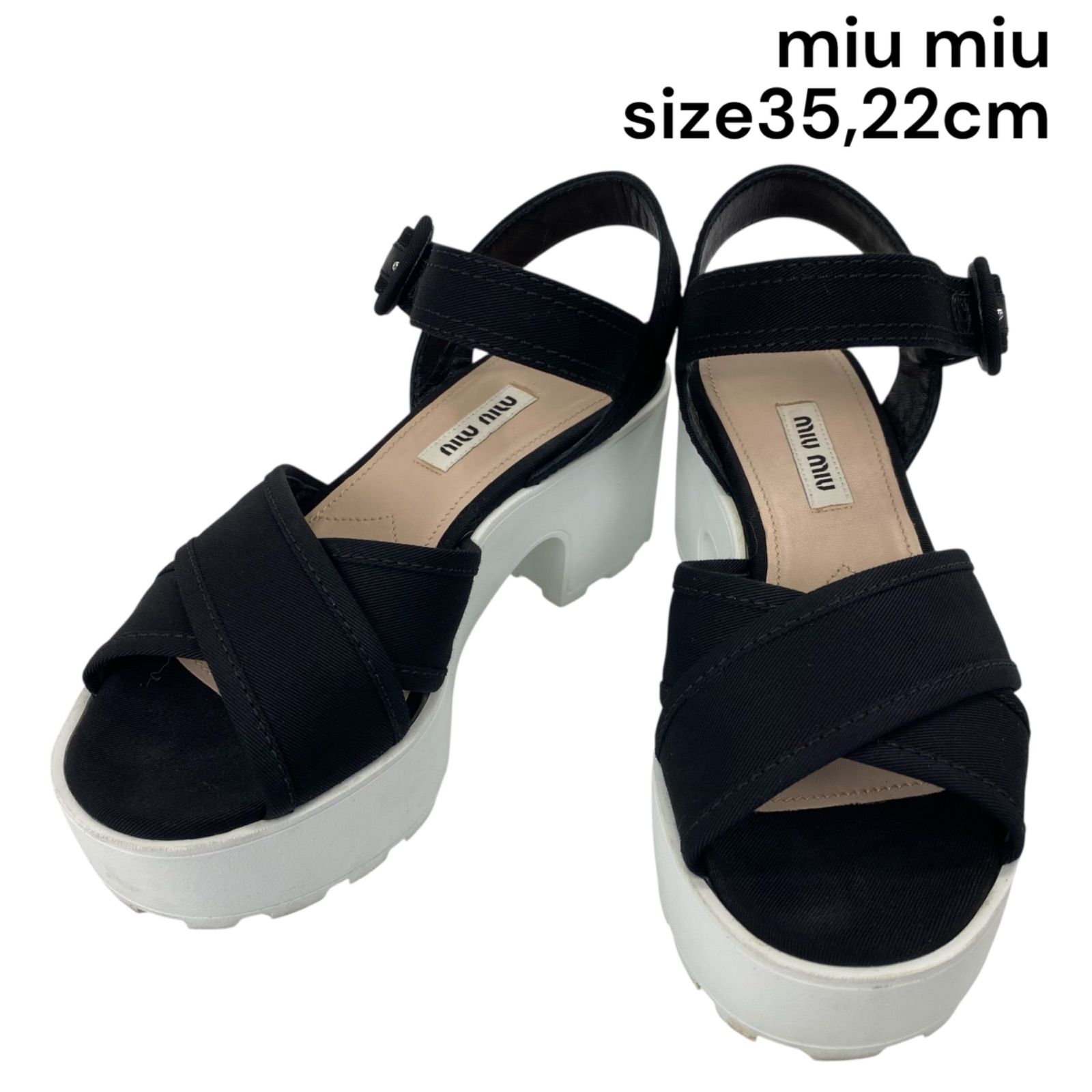 美品 ミュウミュウ miu miu プラットフォームサンダル 厚底 ブラック 