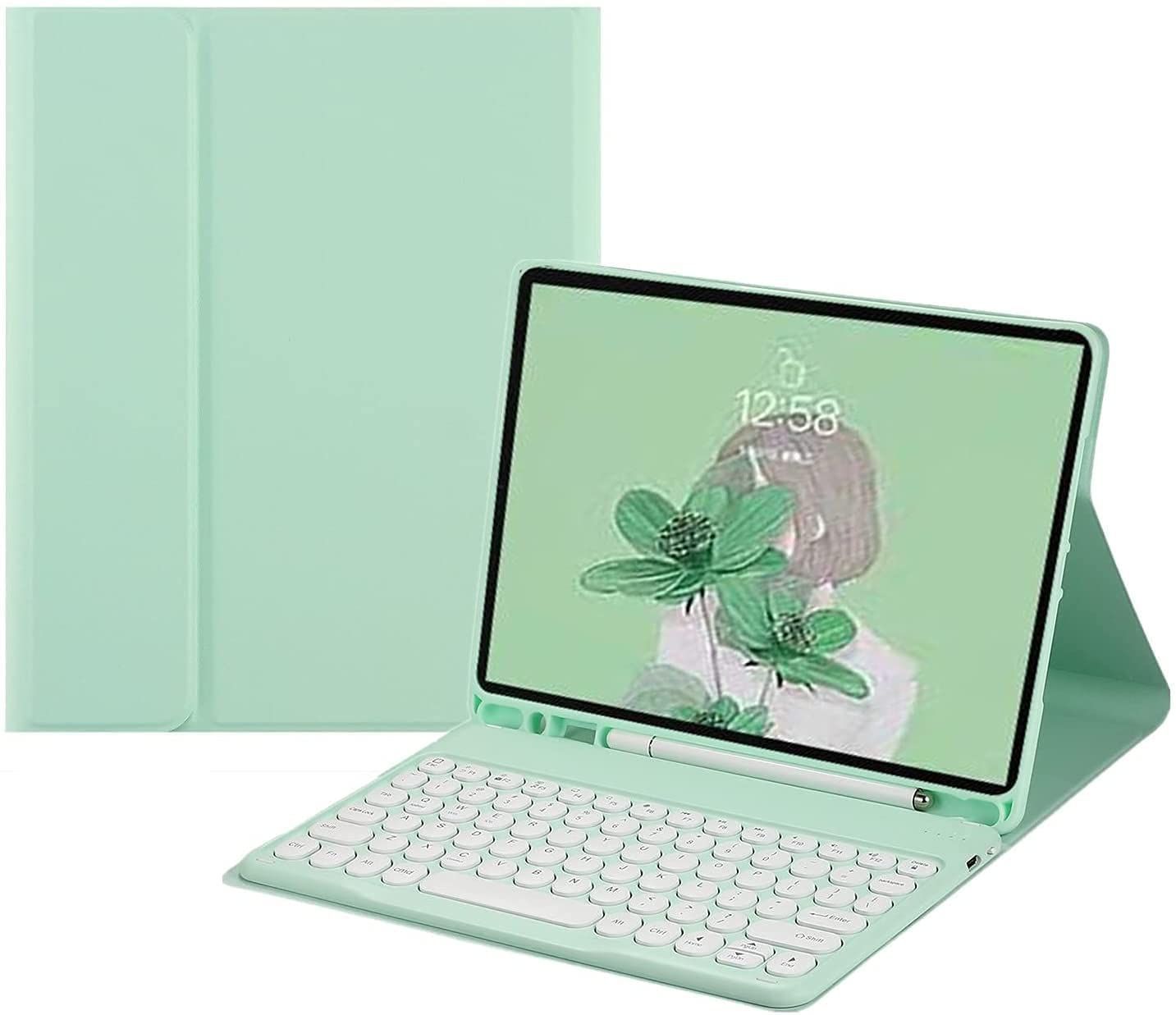 iPad Mini iPad 2021專用 iPad mini 8.3インチ ケース 丸型キー キーボードケース 可愛い ペンシルホルダー付き 耐衝撃 アイパッド ミニ 第6世代 Mini6 カバー 着脱式ワイヤレスBluetoothキーボード付き (iP