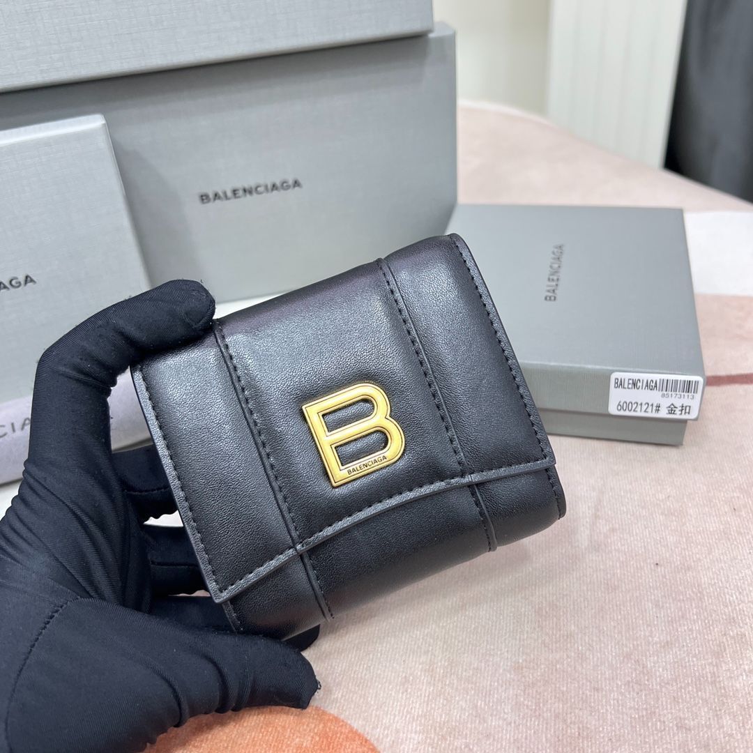 バレンシアガ　クロコ　財布 BALENCIAGA バレンシアガ 財布 三つ折り ミニ財布 ブラック