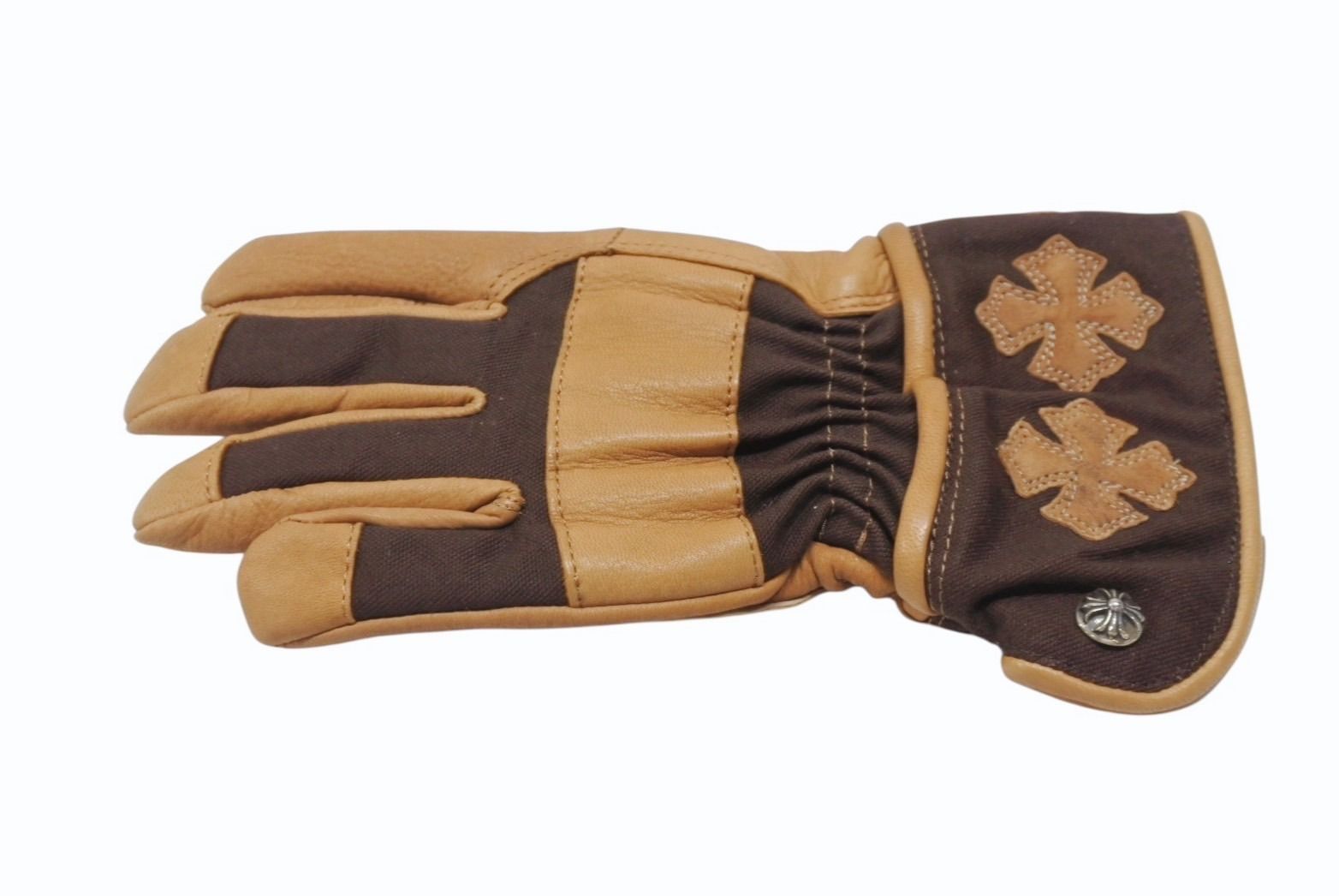 CHROME HEARTS クロムハーツ レザーグローブ サイズM CHプラスパッチ クロスボールボタン 6パッチ シルバー925 4b006590