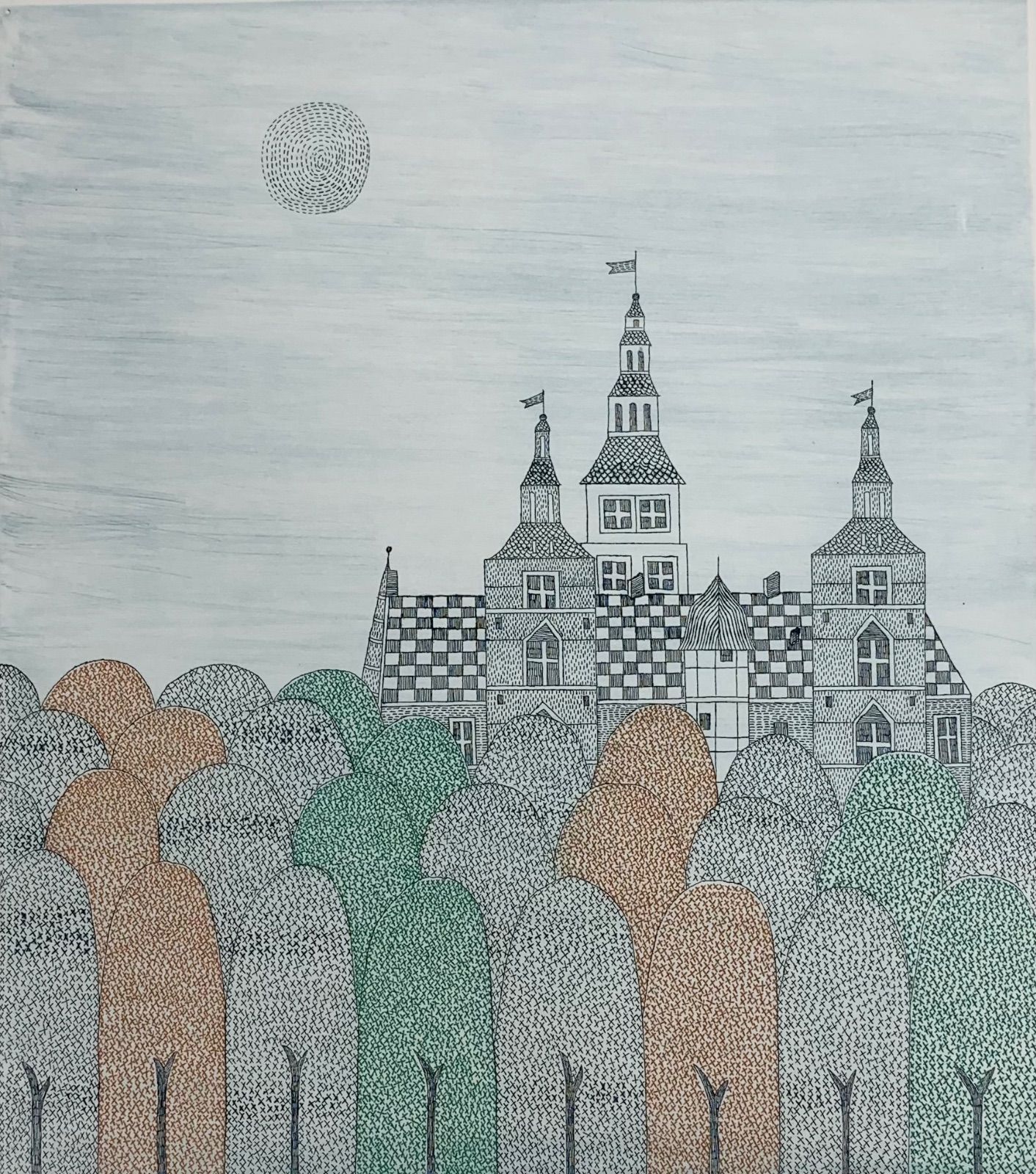シートのみ 真作 月と城 南桂子 Minami Keiko エッチング サンドペーパー 作家直筆サイン 版画 版画
