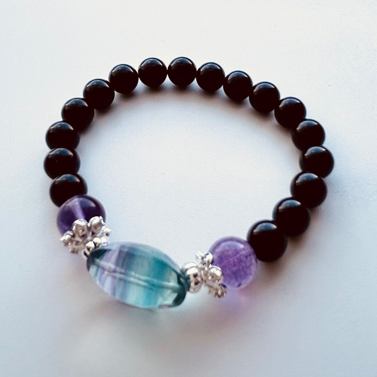 天然石ブレスレット TONE of STONE 宝石カットモチーフブレスレット】縞々フローライト