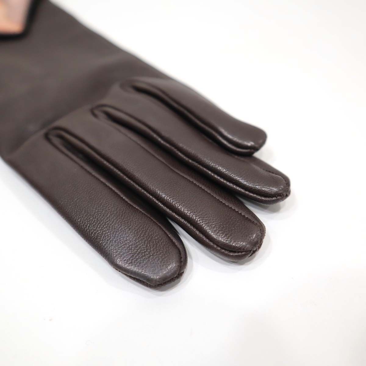 エルメス HERMES 手袋 レザー シルク ブラウン サイズ 7 1/2