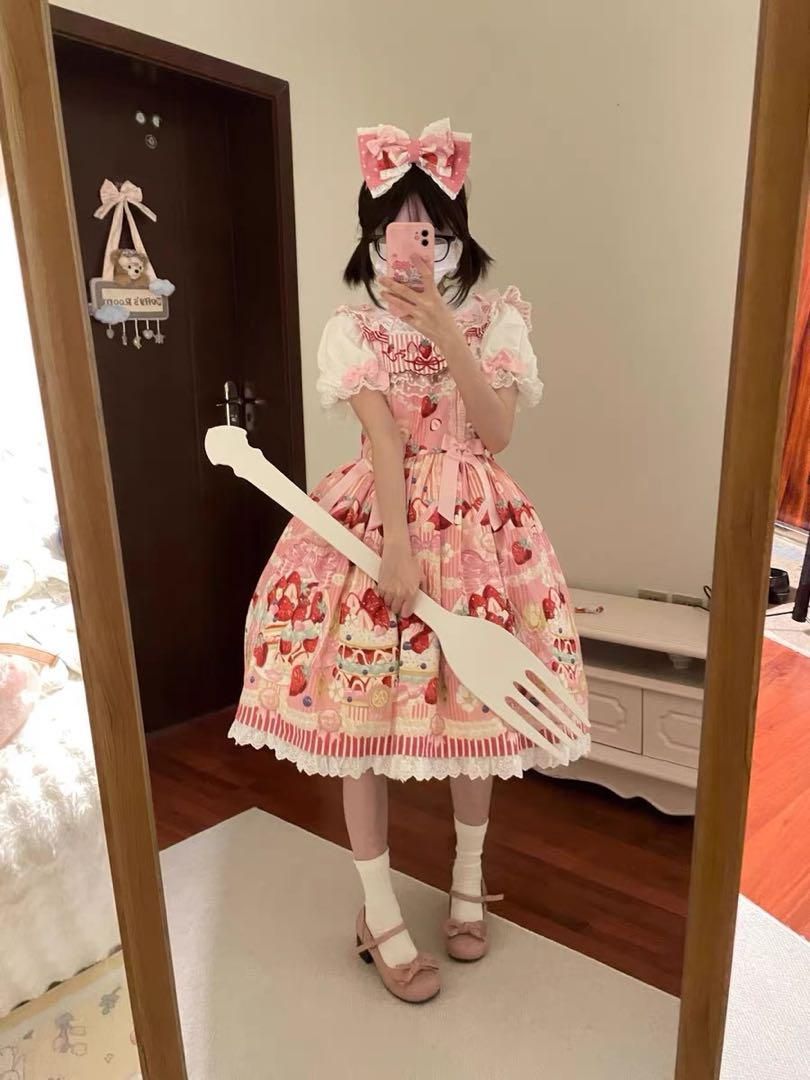 新品未使用ケーキ柄ロリータワンピース 甘ロリ ピンク Mサイズ