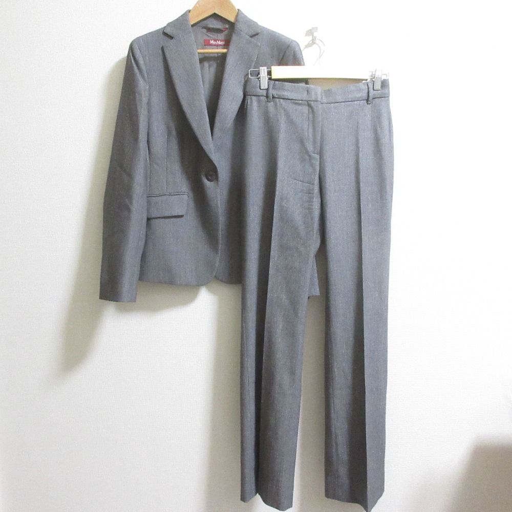 Max Mara Studio マックスマーラステュディオ シルクブレンド シングルジャケット パンツ スーツ セットアップ サイズ40 グレー レディース 古着