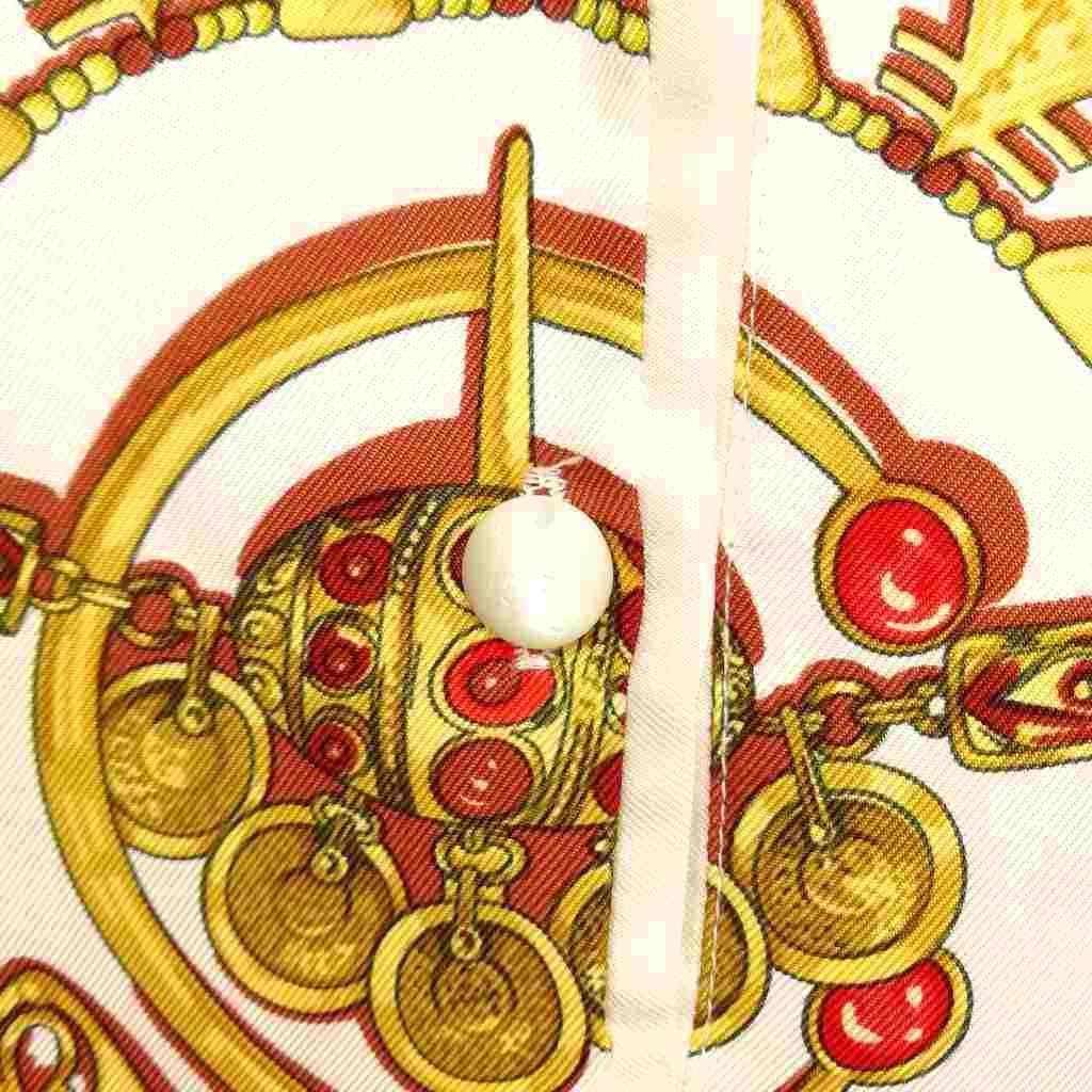 立派な エルメス HERMES PARURES DES SABLES シルク ニット 切替 ポロシャツ トップス ヴィンテージ 半袖 M オフホワイト