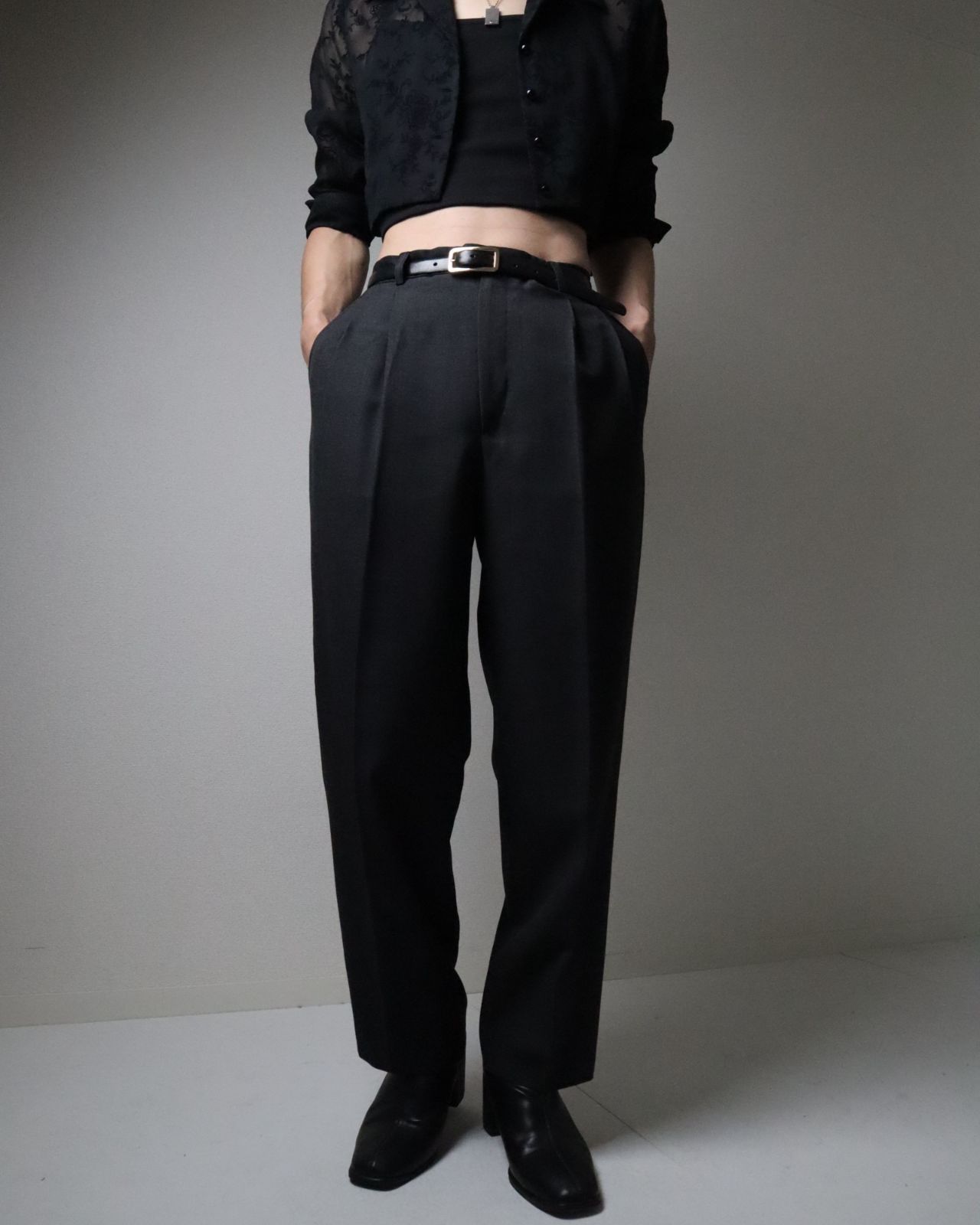 2tuck wide-straight slacks wool blend sumikuro 2タック ワイド ストレート スラックス ウール混 W31 墨黒 90s 00s