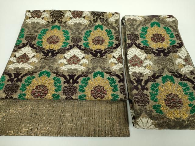 平和屋着物●つけ帯 モール 更紗花文 金糸 正絹 DAAX4645ps