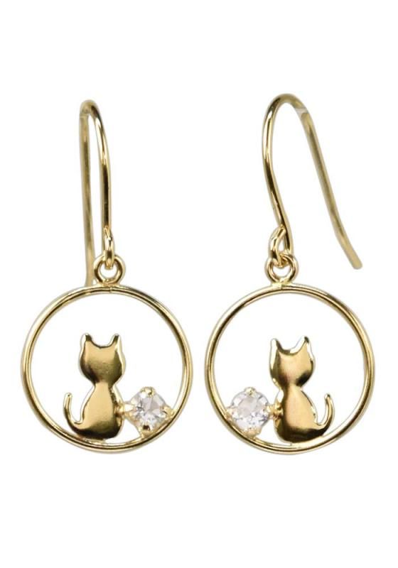 四葉のクローバー アクアマリン 猫 フックピアス 10金 10k K10 イエローゴールド 3月 誕生石 ねこ ネコ ピアス キャット レディース 女性 Ma710