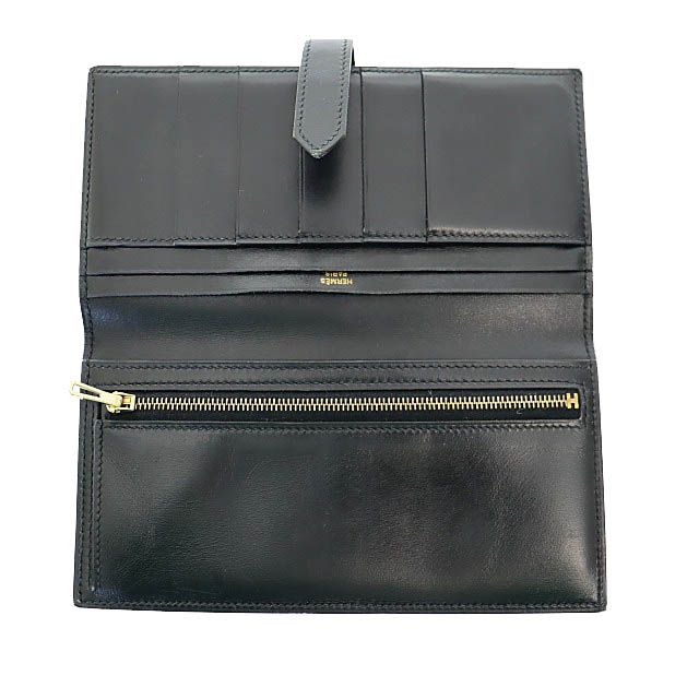 エルメス HERMES ベアン クラシック ボックス カーフ レザー 二つ折り  