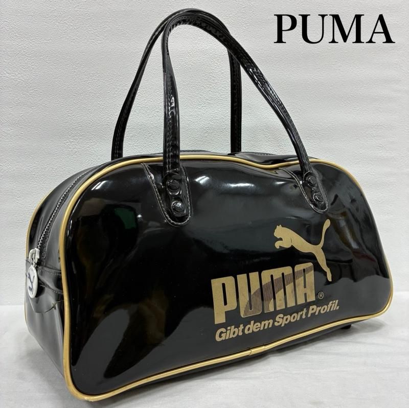 90s プーマ　PUMA ボストンバック　エナメル　レトロ　オールドプーマ　黒 プーマ、レトロエナメルボストンバッグ - メルカリ