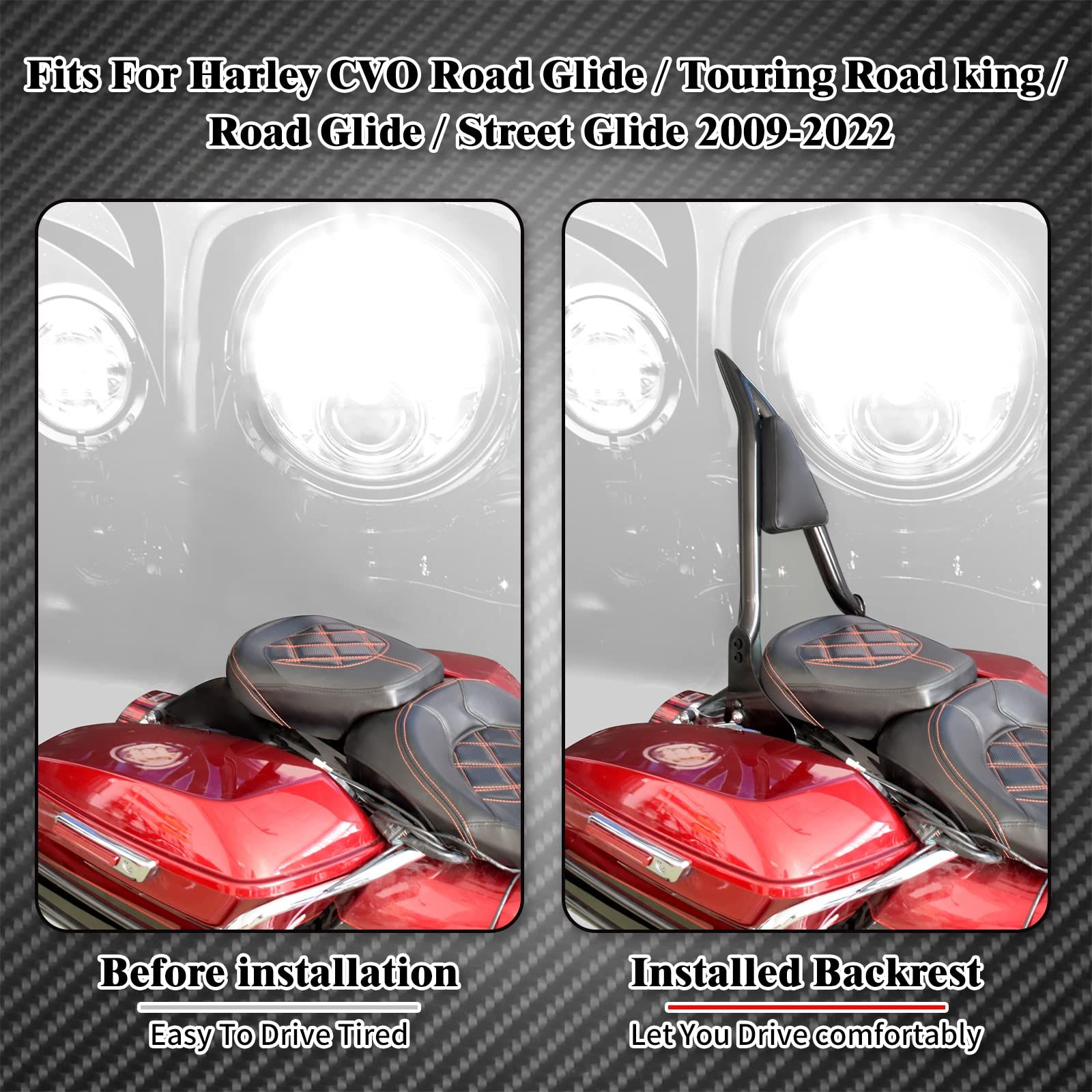 HDBUBALUS バイク シーシーバー バックレスト パッド付き 振れ止め 乗客背もたれ 取り外し 三角形バックレスト リア パッセンジャーシシーバー ハーレー用 ツーリング CVO ロードグライド ロードキング ロードグライド ストリートグライド エレ NOITHATQUANGTHANH_NET