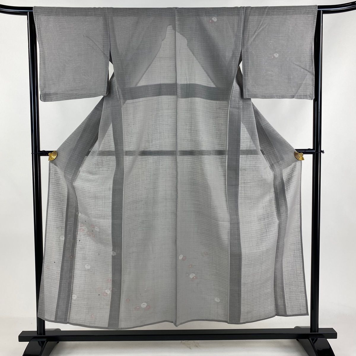 付下げ 身丈152cm 裄丈64cm M 薄物 絽 菊 銀糸 灰色 正絹 秀品