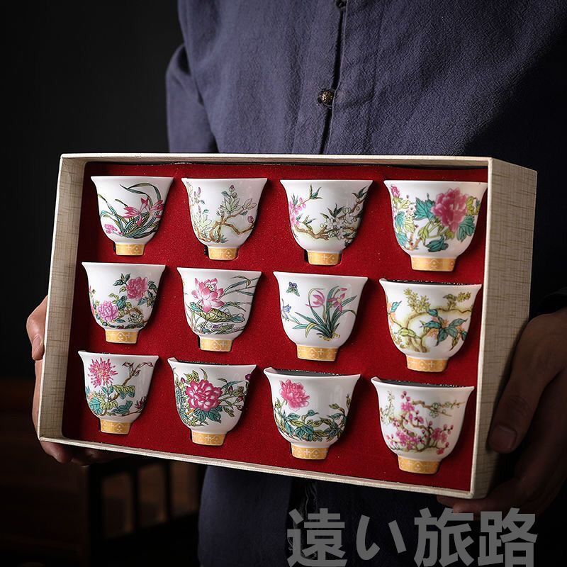 十二花神湯飲み 十二点セット 景徳鎮 茶器 茶道具 陶磁器 工芸品 食器