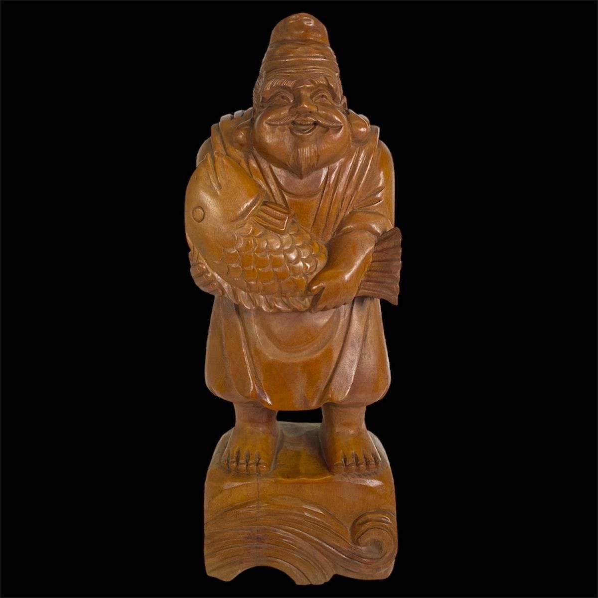 木彫 恵比寿像 玉山作高さ61cm 鯛持ち 一刀彫 置物 彫刻 工芸品 縁起物