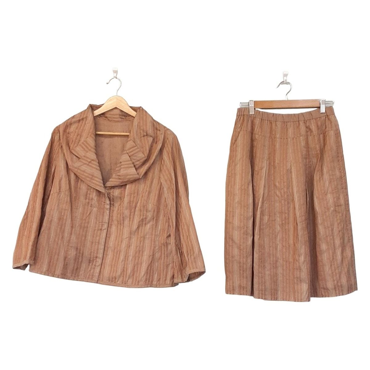 HIROKO BIS ヒロコビス スカートスーツ レディース - ベージュ×ライトブラウン ストライプ ウエストゴム