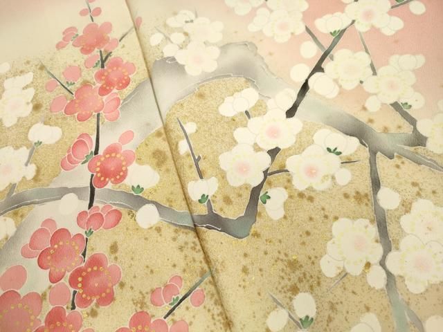 平和屋着物●京友禅の第一人者　松井青々　訪問着　枝梅文　暈し染め　金銀彩　正絹　逸品　CAAT9323dy 平和屋着物○京友禅の第一人者 松井青々 訪問着 枝梅文 暈し染め 金銀