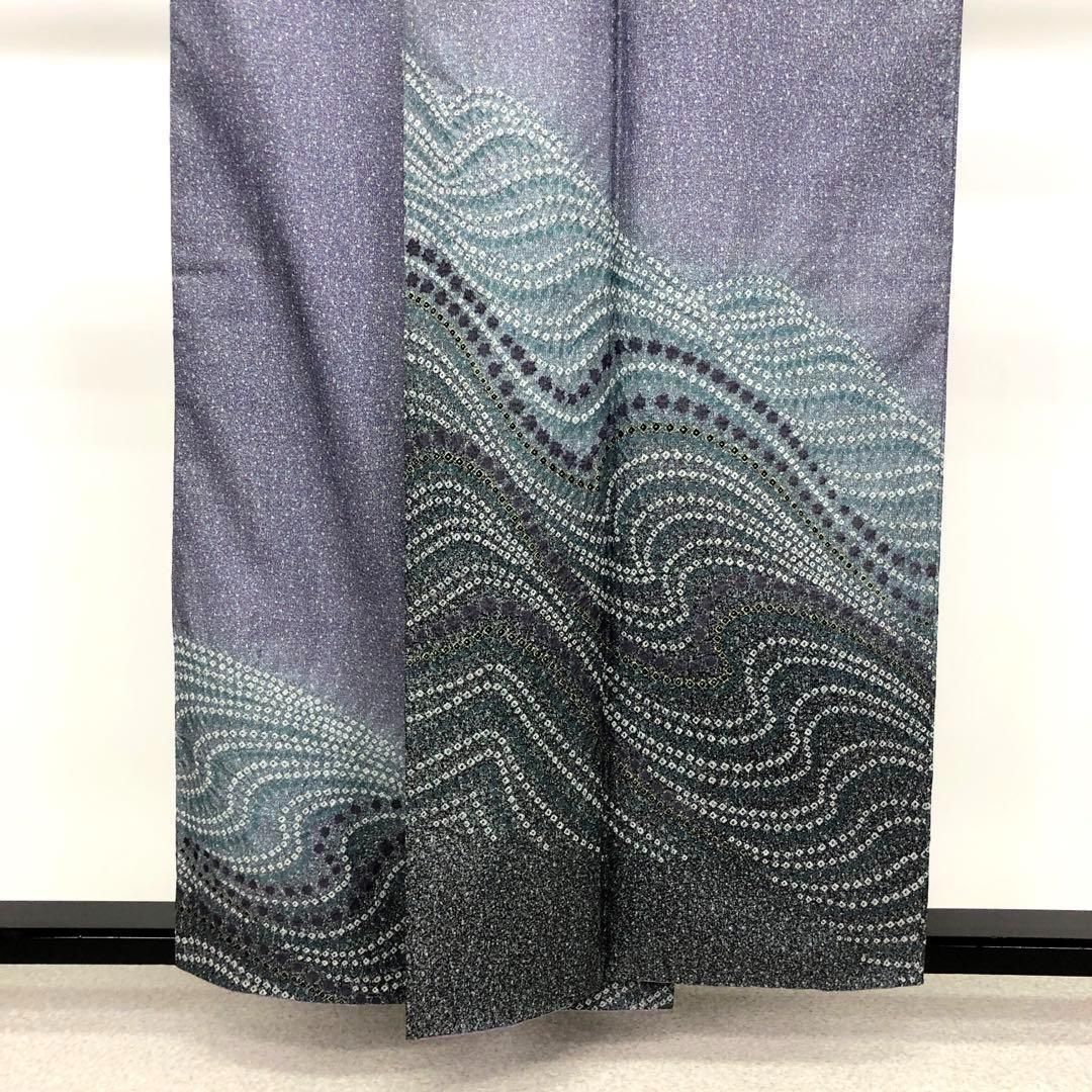 訪問着 総絞り 雪芝 花模様 鹿子絞り 黒色 K-4170