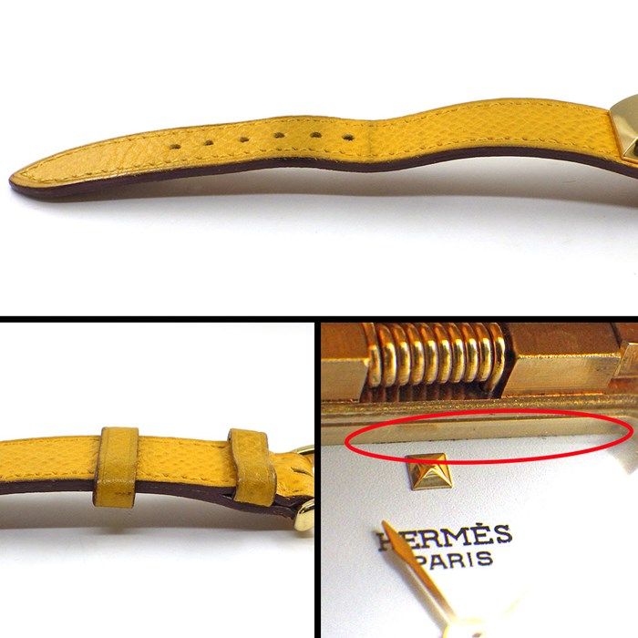 エルメス HERMES 腕時計 メドール ME1.201 スタッズ 蓋付き スクエア ホワイト文字盤 白 GP(SS) イエロー レザーベルト クオーツアナログ 【箱・保付き】 【中古】 楽天市場】エルメス HERMES 腕時計 メドール ME1.201 スタッズ 蓋付き