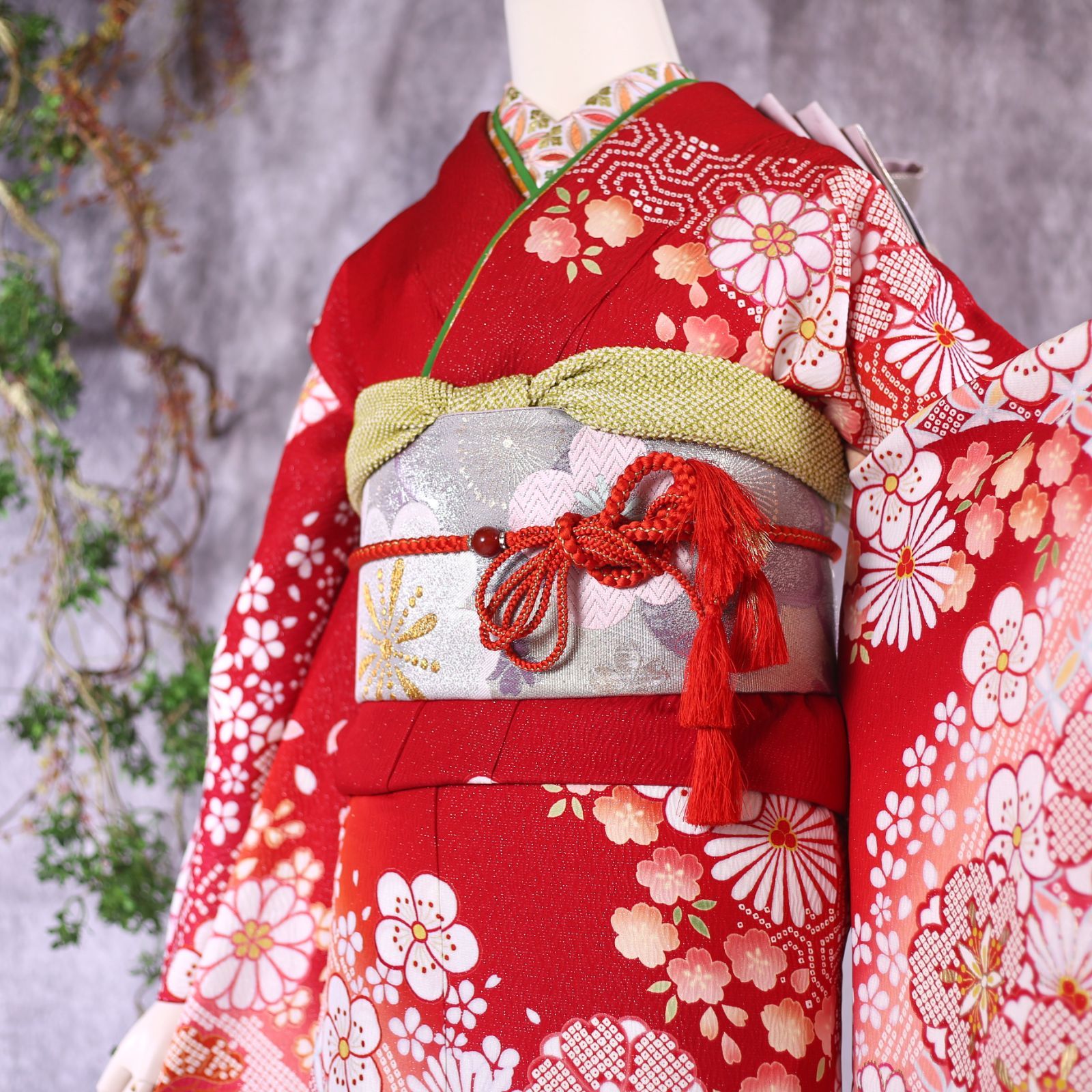 美品成人式振袖正絹縮緬着物7点セット身丈165cm