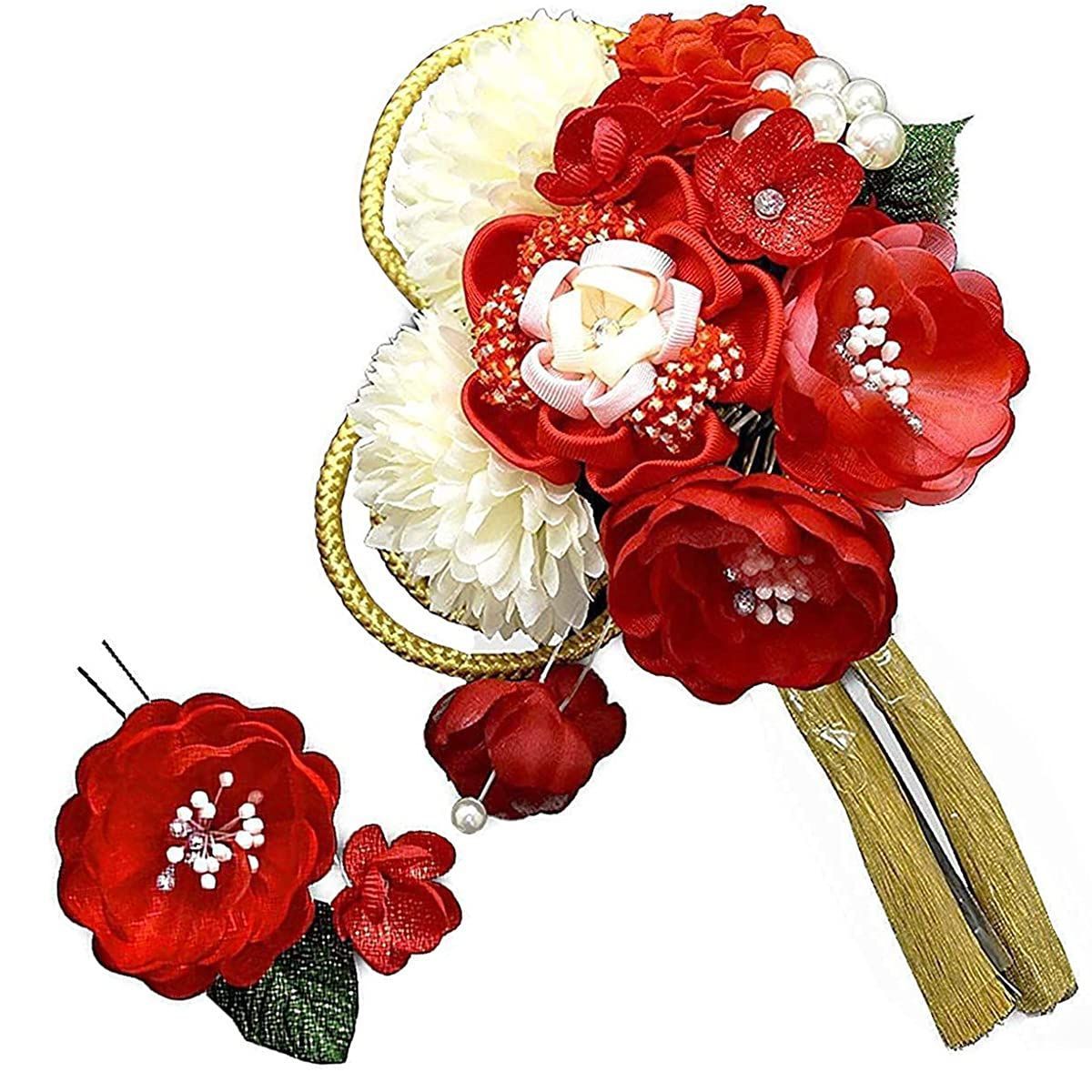 京都うさぎ堂 髪飾り 2点セット 振袖 成人式 kk-094 白 赤 つまみ細工 ちりめん | [京都うさぎ堂] 髪飾り ２点セット 振袖 成人式 kk-006 白 [