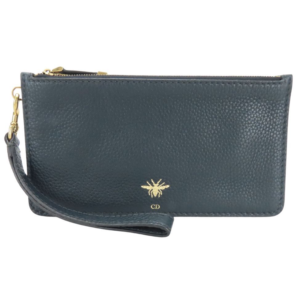 中古 クリスチャンディオール ポーチ 蜂 レザー ネイビー系 ゴールド金具 マルチケース クラッチ レディース 女性 Christian Dior 中古】 クリスチャンディオール ポーチ 蜂 レザー ネイビー系 ゴールド