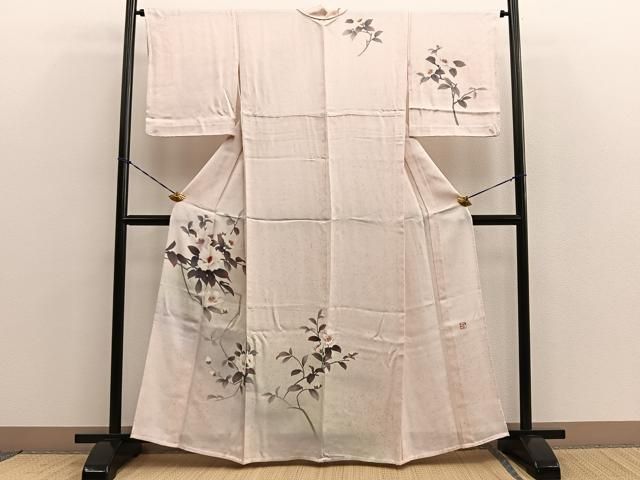 平和屋着物▽中嶋まさひろ 蝋彩染作家　訪問着　単衣　手描き　草花文　正絹　逸品　BAAS5214ui 平和屋着物▽中嶋まさひろ 蝋彩染作家 訪問着 単衣 手描き 草花
