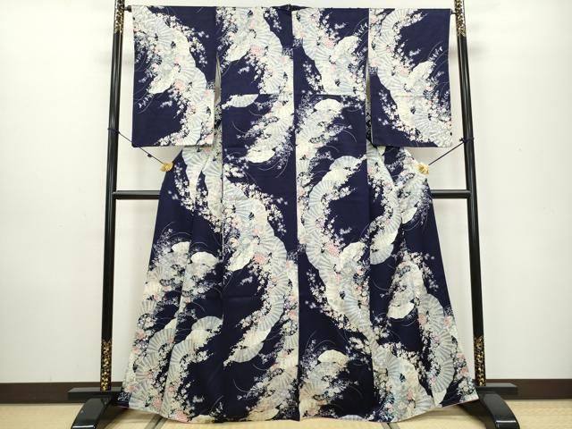 平和屋着物▽上質な小紋 単衣 石畳文 銀彩 鈴乃屋扱い 正絹