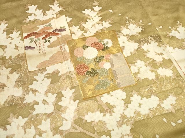 【華やか】⭐️金彩訪問着⭐️短冊文様⭐️縮緬⭐️ 平和屋着物□訪問着 駒刺繍 色紙花文 金彩 正絹 逸品 DAAV2291xg