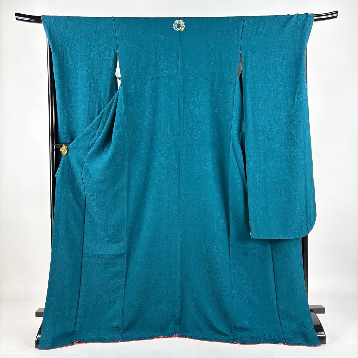 振袖 身丈172cm 裄丈70.5cm L 袷 地紋 青緑 正絹 一つ紋