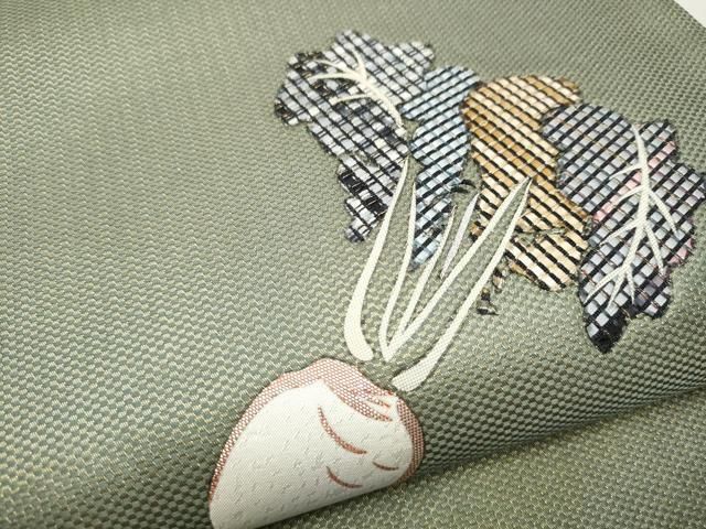 平和屋着物○太鼓柄袋帯 パッチワーク かぶ 金銀糸 正絹 逸品