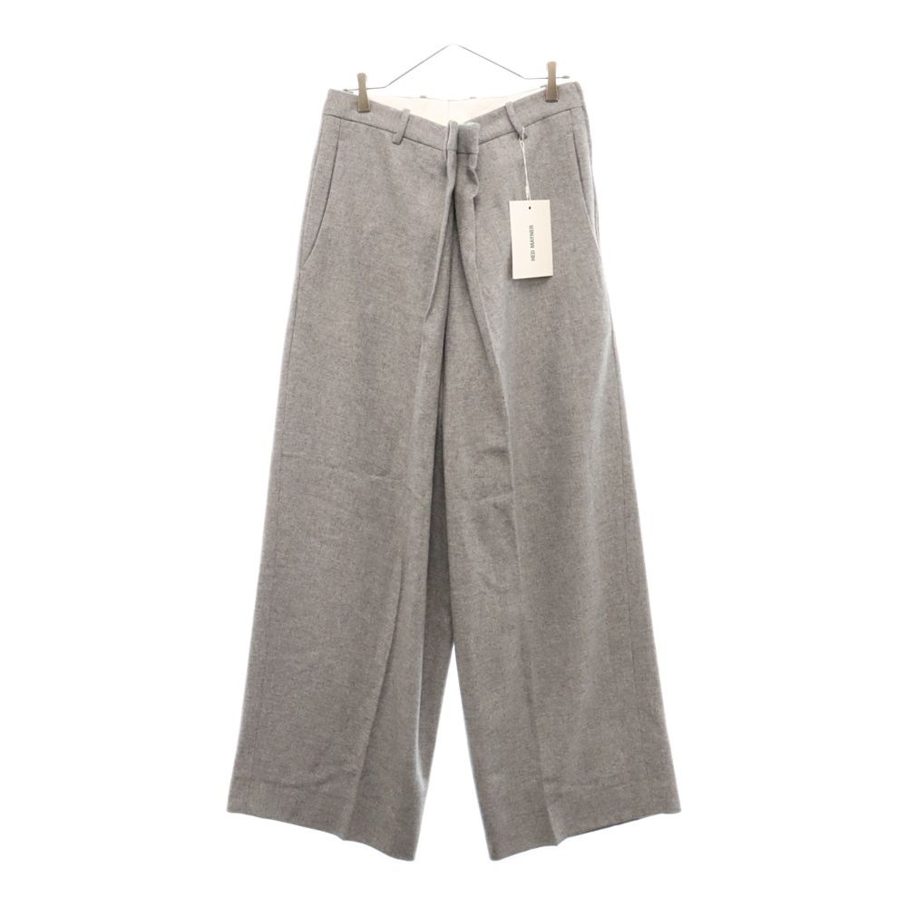 HED MAYNER (ヘドメイナー) 22AW FRONT-FOLD TROUSERS ウール フロント フォールド ワイドウールスラックス パンツ グレー HM00P53