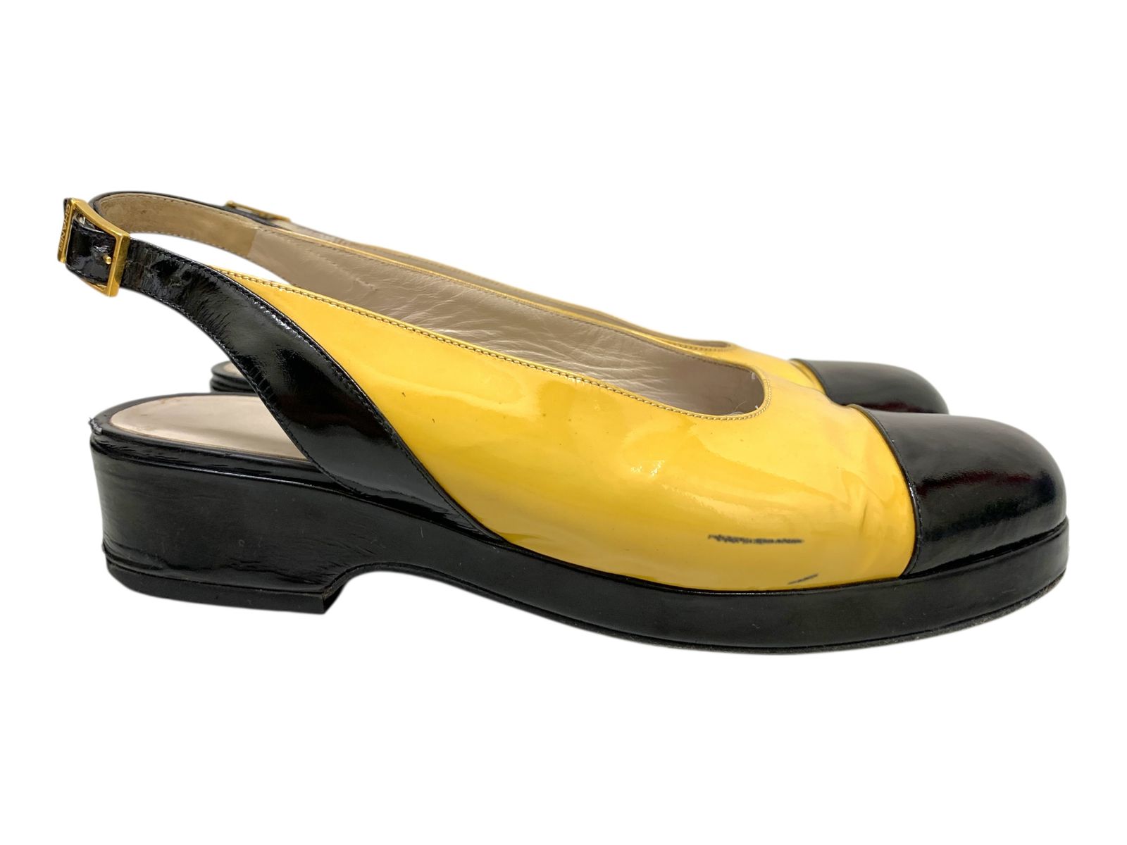 CHANEL シャネル バイカラー バックベルトパンプス EU36 23cm相当 イエロー×ブラック レディース|036
