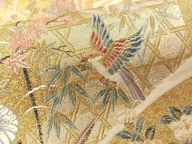 平和屋着物◎六通柄袋帯 唐織 御所車花鳥文 金糸 正絹 逸品 DAAX5181cd