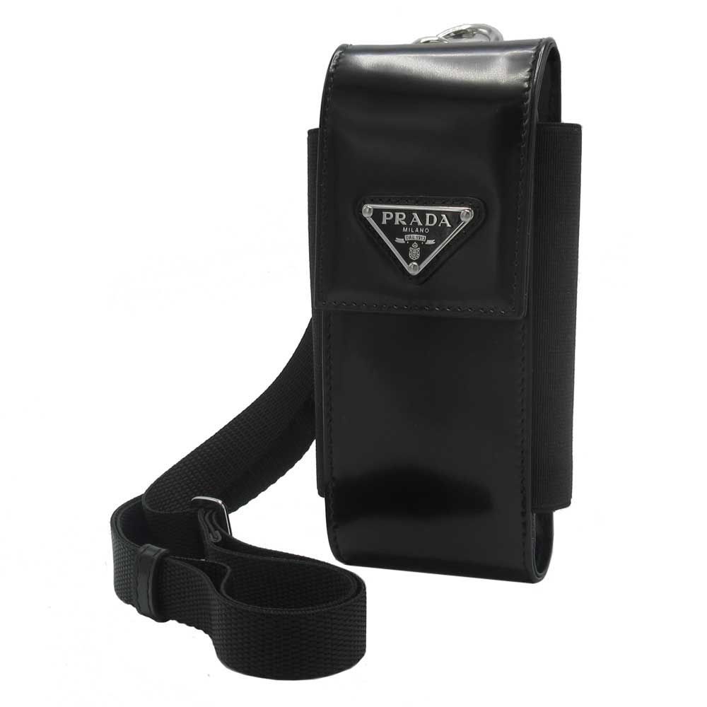 プラダ ポーチ PRADA レザー トライアングル ロゴ 携帯電話ケース ストラップ付 2ZT036 ZO6 F0002 SPAZZOLATO NERO アウトレット メンズ