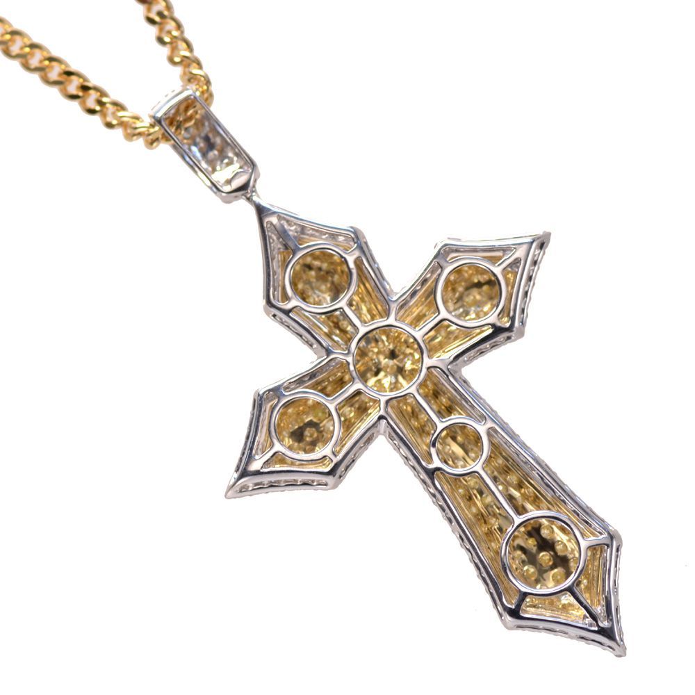 18金 喜平 ネックレス メンズ K18 K18WG メンズネックレス ダイヤモンド 2.5カラット クロス 十字架 イエローゴールド