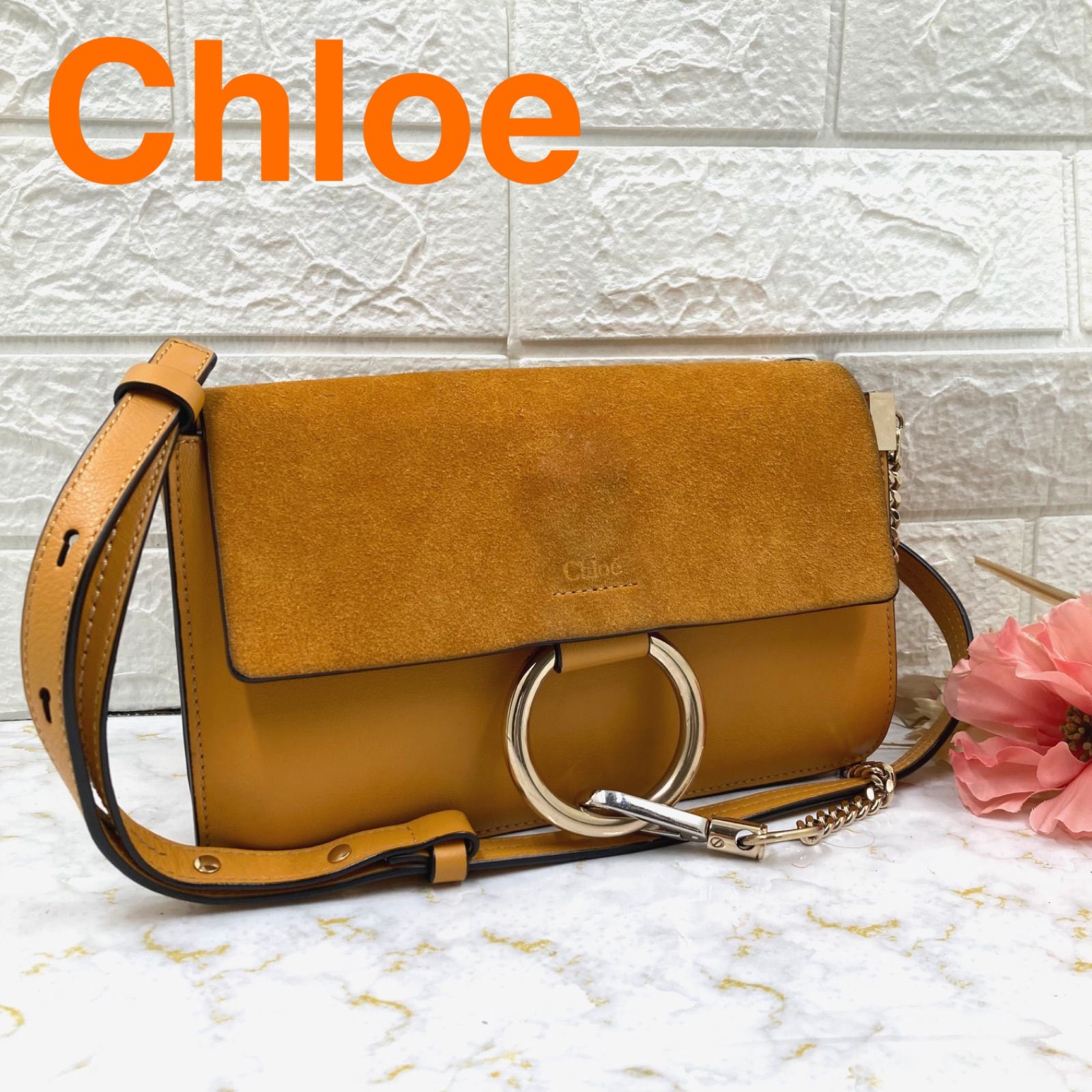 Chloe クロエ FAYE フェイ スエード×レザー クロスボディ ショルダーバッグ 斜め掛け レディース オレンジブラウン