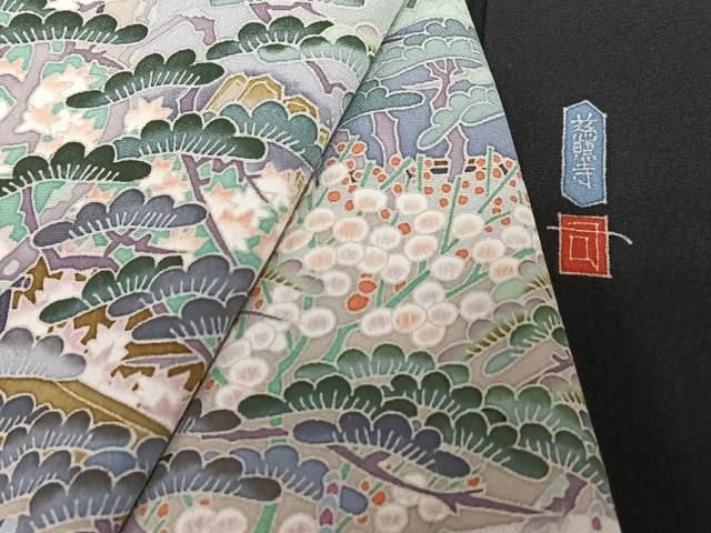 平和屋着物●本加賀友禅作家　村田幸司　黒留袖　風景花松文　慈照寺　暈し染め　正絹　逸品　AABB6473zg 平和屋着物○本加賀友禅作家 村田幸司 黒留袖 風景花松文 慈