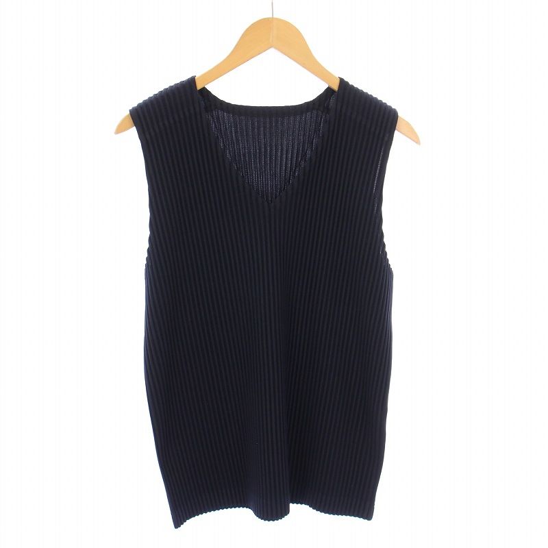 オムプリッセイッセイミヤケ HOMME PLISSE ISSEY MIYAKE BASICS ベーシック ベスト プルオーバー Vネック プリーツ加工 ストレッチ 無地 2 紺 ネイビー タグ付き HP55-JE410 /BB