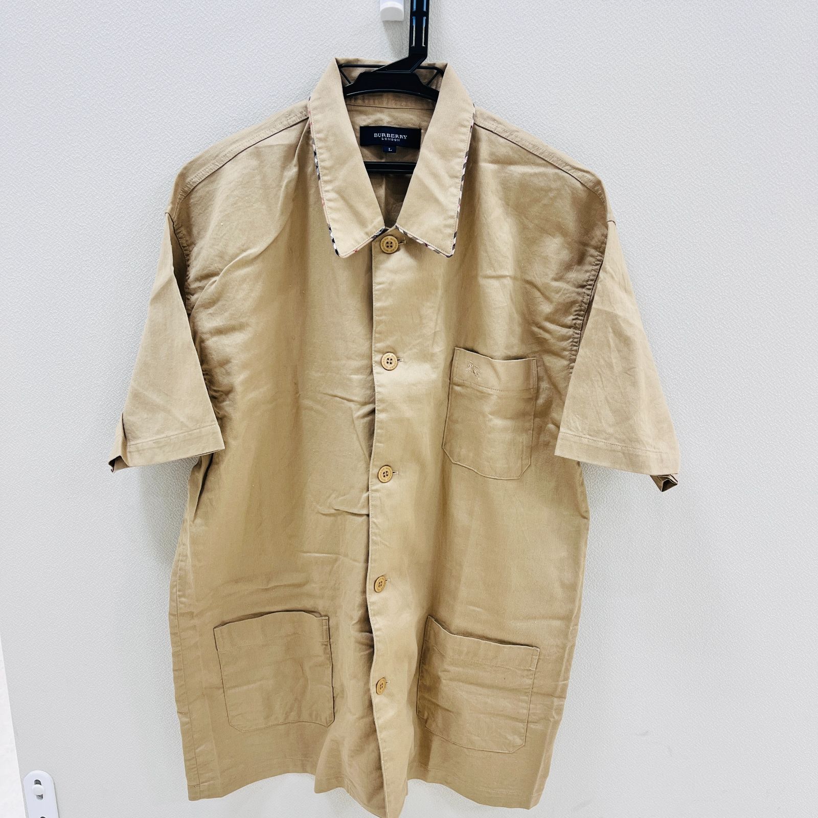 A【中古】Burberry バーバリー 半袖 襟付きシャツ ベージュ Lサイズ