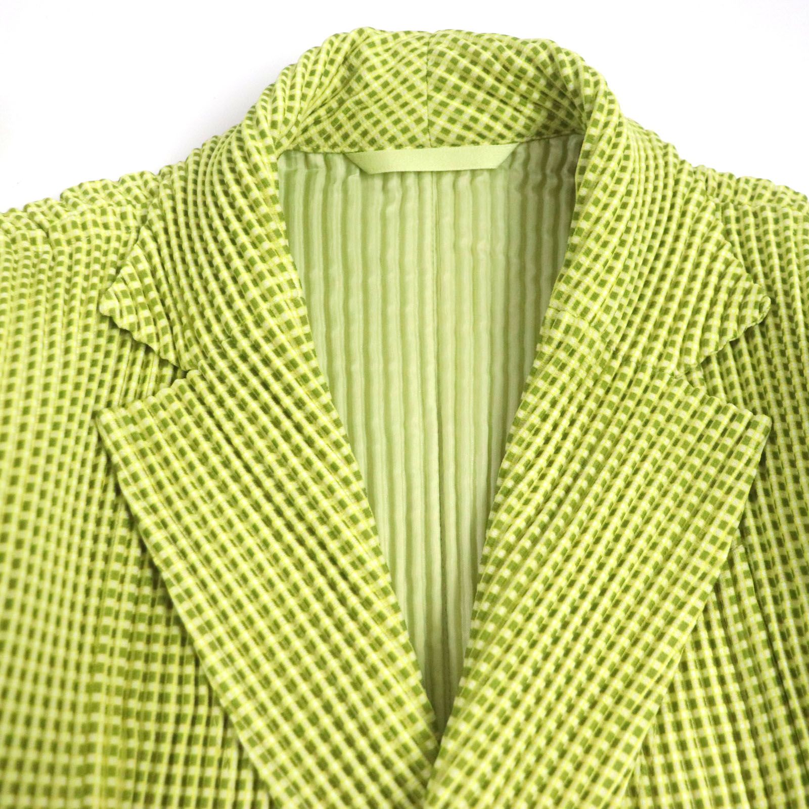 HOMME PLISSE ISSEY MIYAKE オム プリッセ イッセイミヤケ HP03JD240 HP03JF241 チェック柄 プリーツ加工 ジャケット ワイドパンツ セットアップ イエロー グリーン 1 メンズ