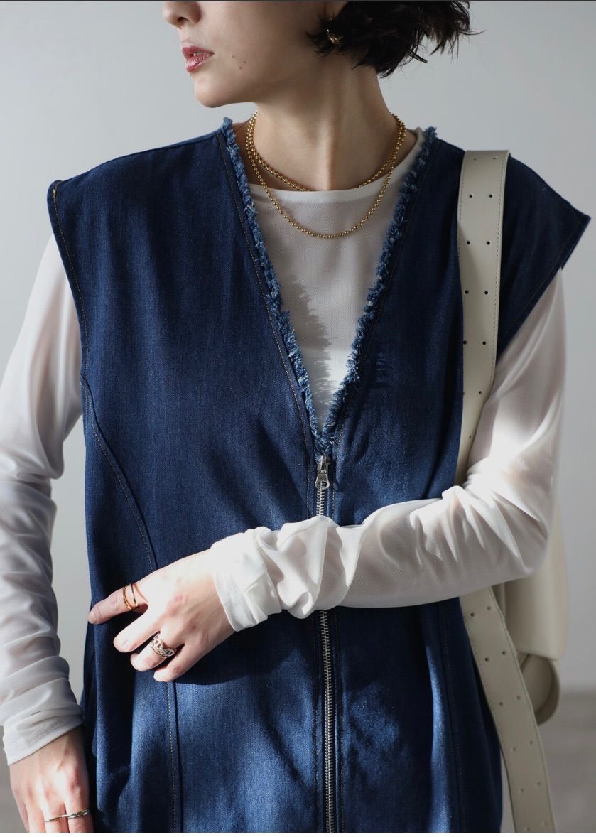 インディゴブルー再再入荷！ 2way フロントジップ デニムワンピース