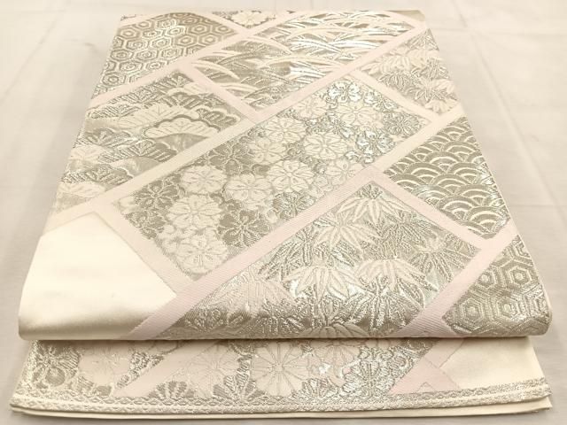 平和屋着物◎西陣 服部織物謹製 六通柄袋帯 唐織 白鳥緞子 石垣