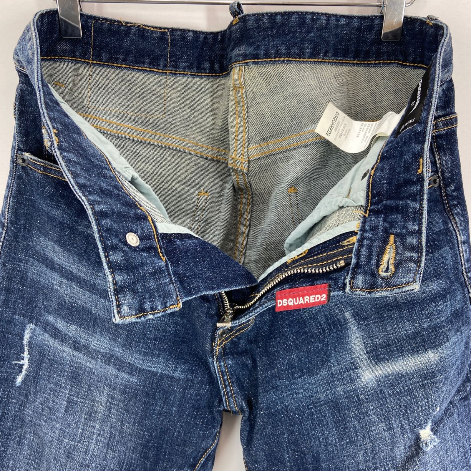 ディースクエアード デニムパンツ ダメージ加工 スタッズ プリント 青 48L ディースクエアード デニムパンツ ダメージ加工 スタッズ