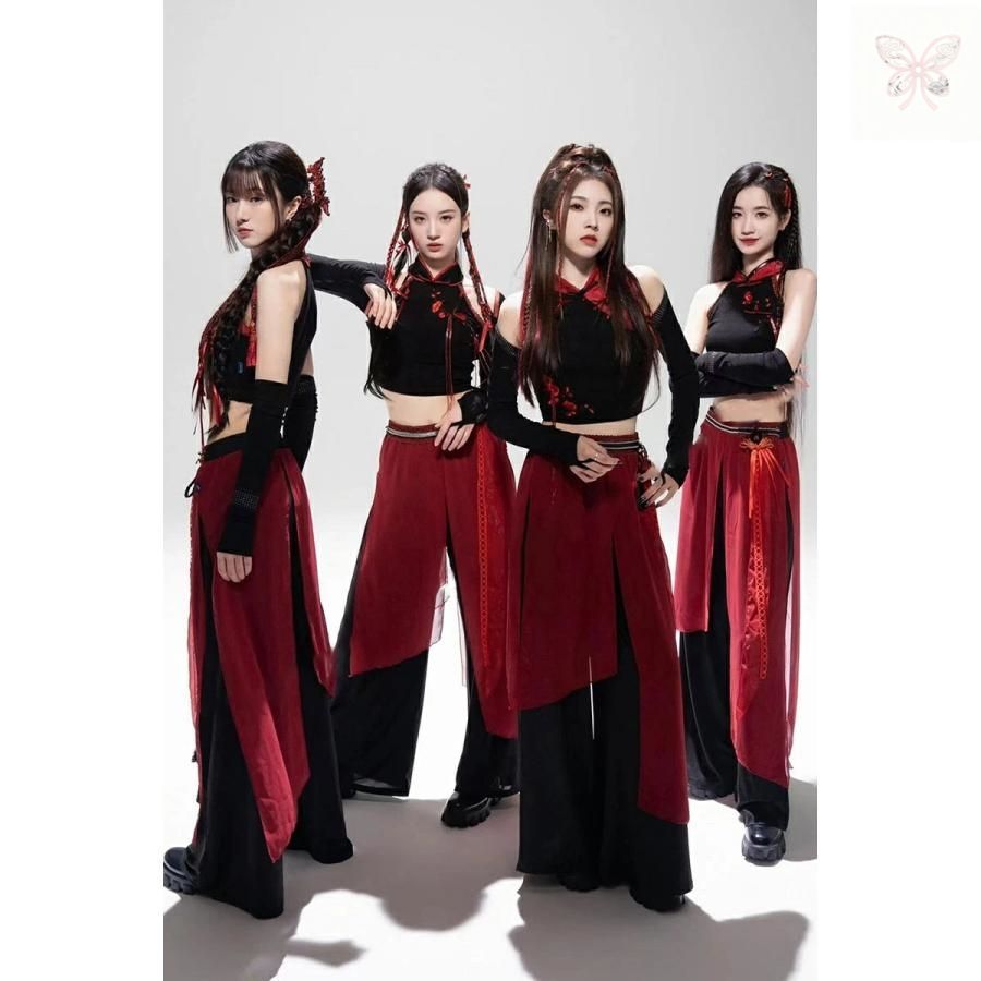 赤 黒 中華風 ダンス衣装 大人 セットアップ レディース k-pop へそ出し トップス ダンス パンツ おしゃれ ヒップホップ ジャズ 古典 社交