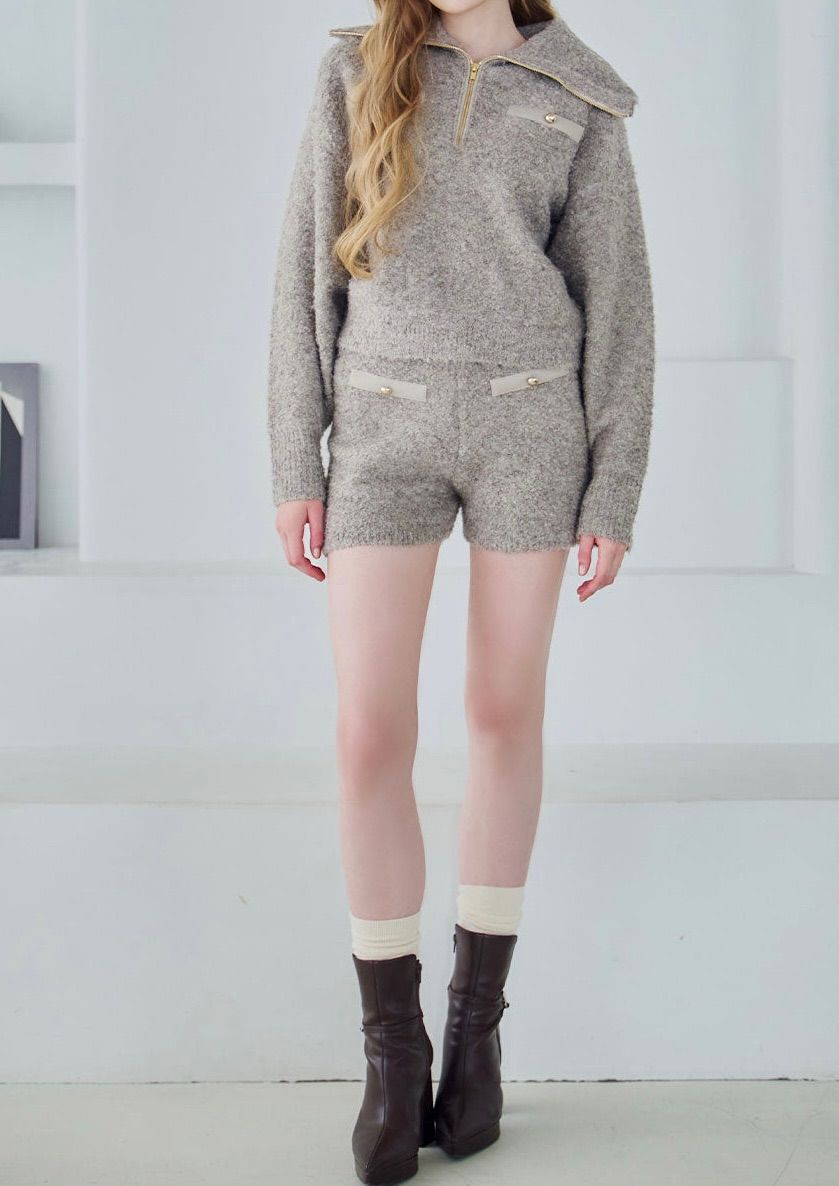 RIU リウ Boucle knit tops×short pants ブークレニットトップス ショートパンツセットアップ フェミニン Rちゃん ベージュ サイズ レディース 冬 ゴーゴー古着マルイ草加店490H